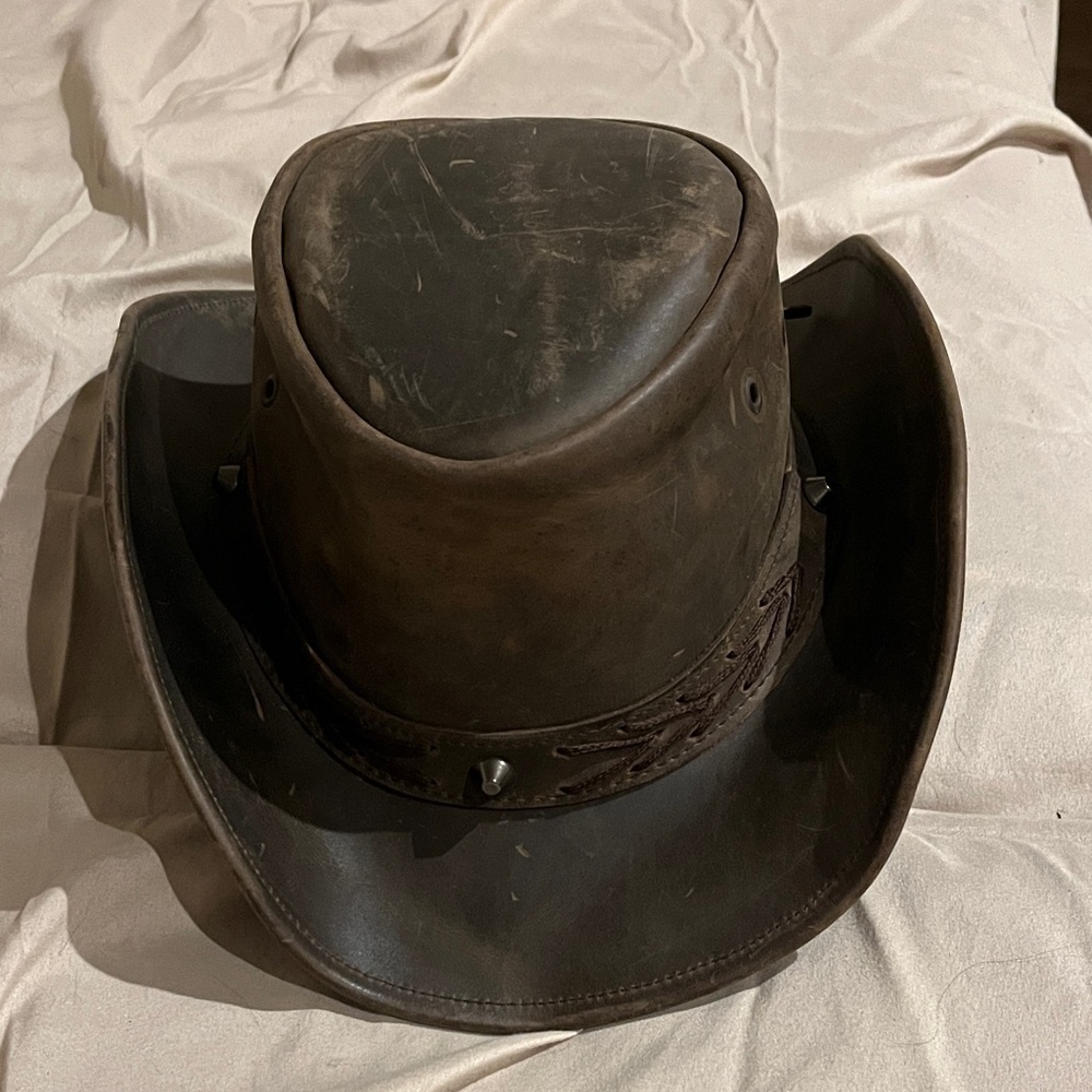 Brown Leather Outback Cowboy Hat